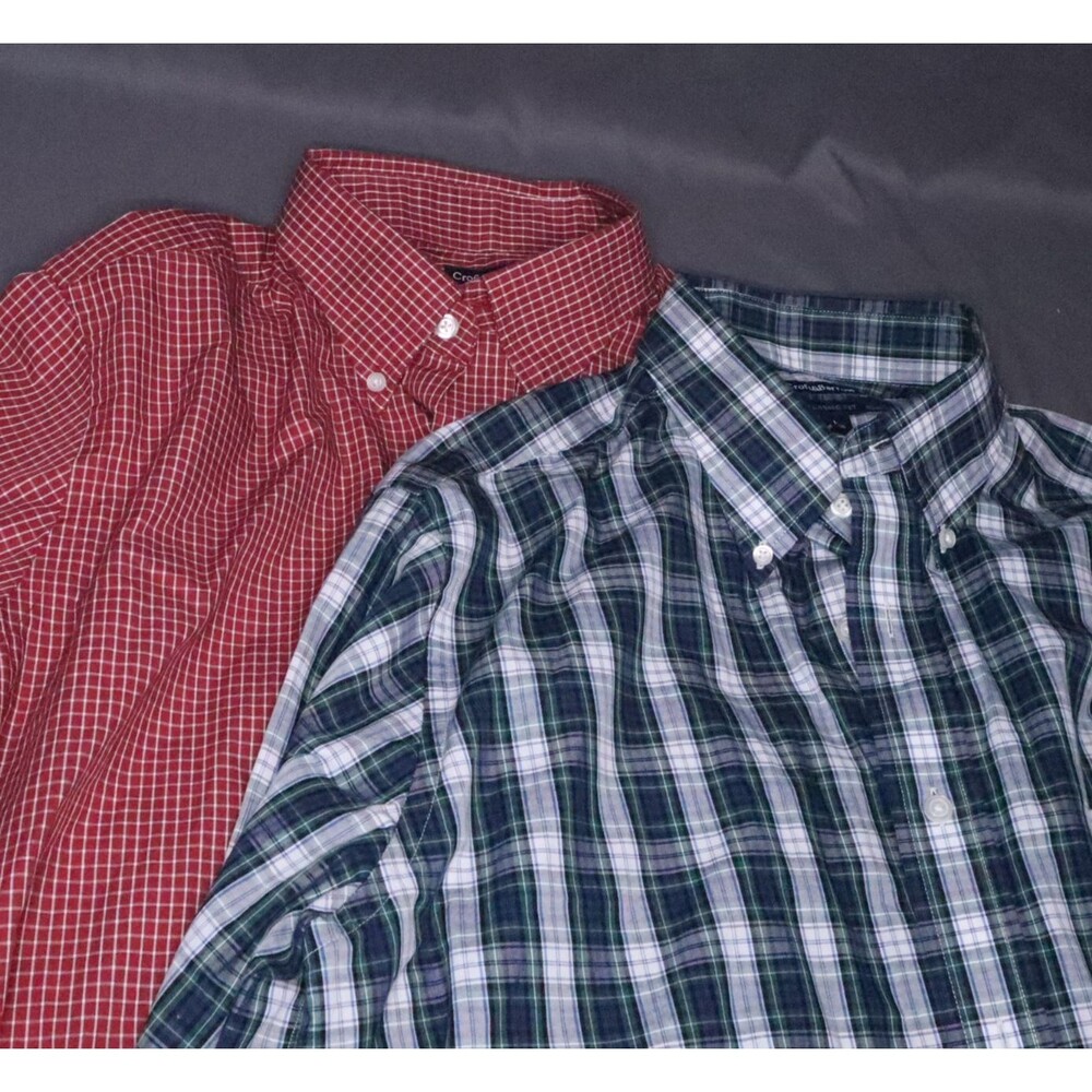 Croft & Barrow Set of 2 Button Down Dress Shirts L 34/35 Red Check & Blue Plaid